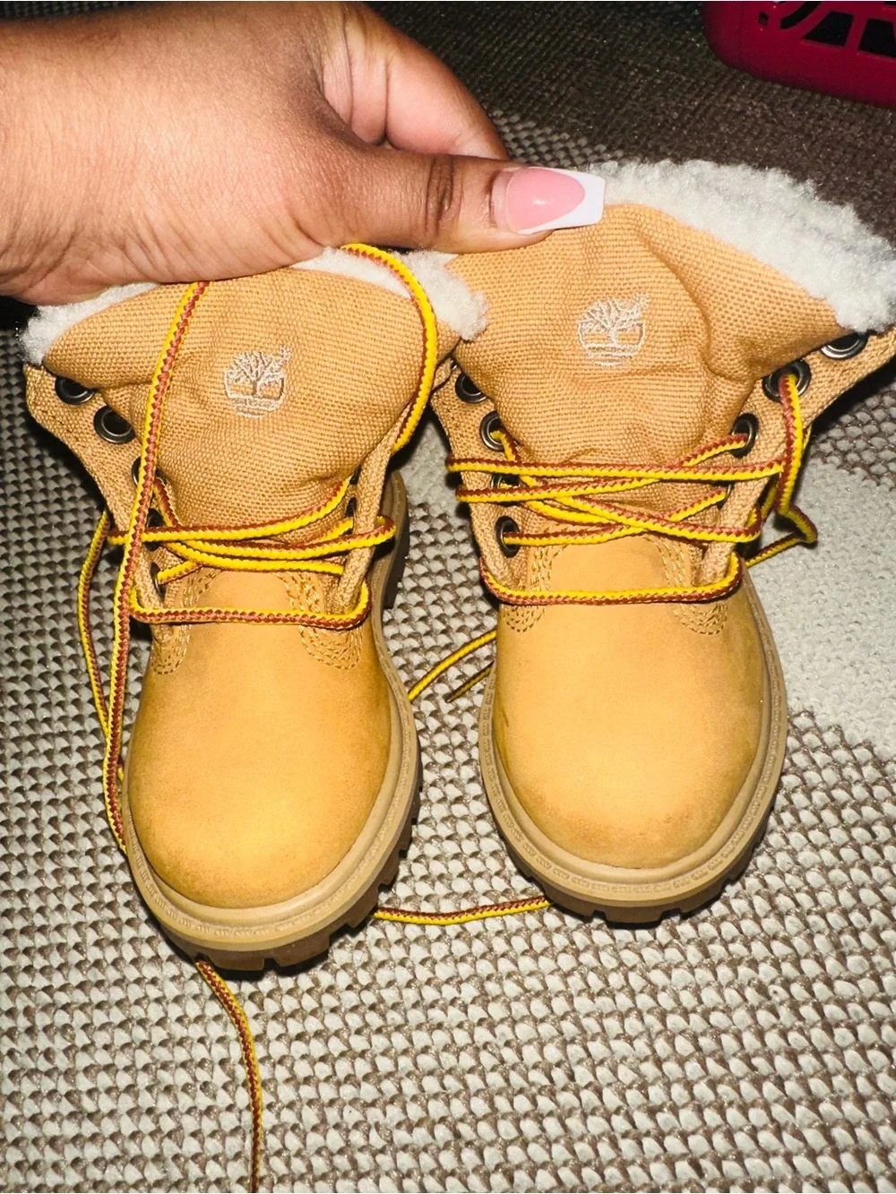 Timberland Kids Wheat Tan Sherpa-Trim Lace-Up Boots